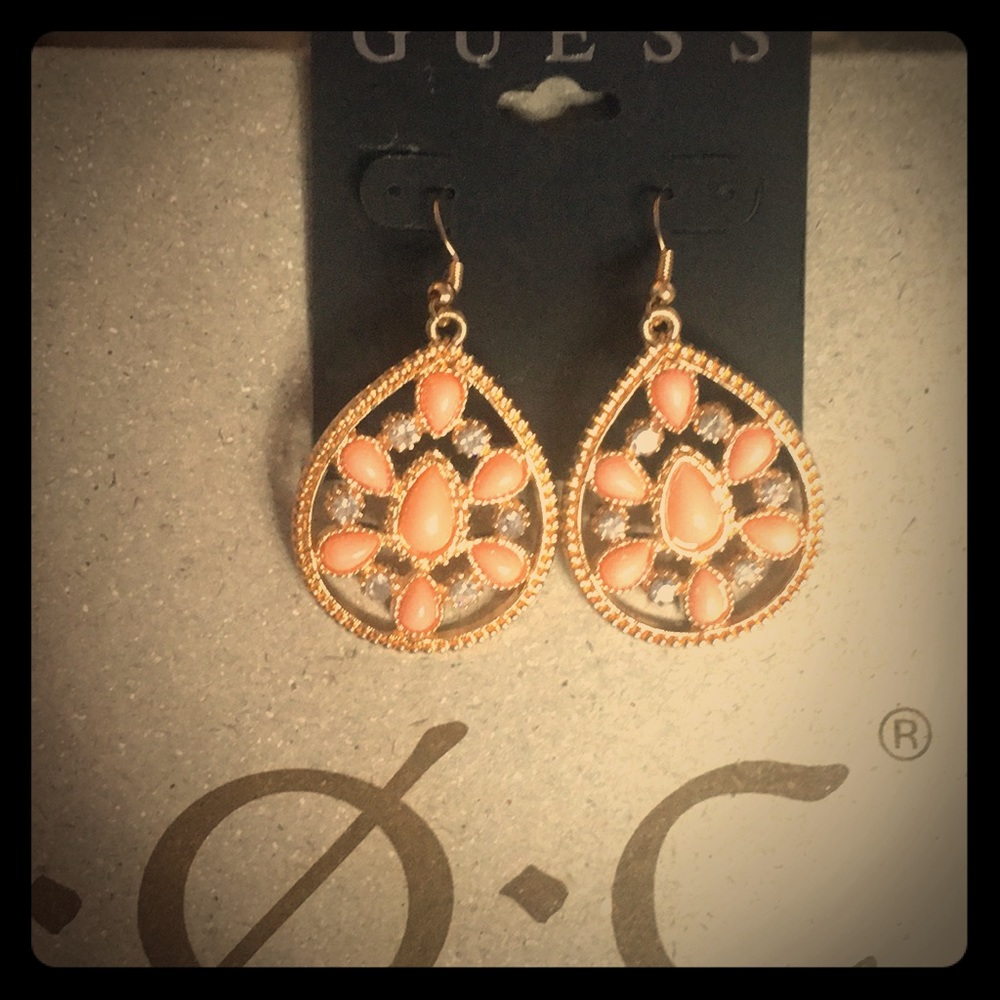 Guess diamond and peach stone studded earrings